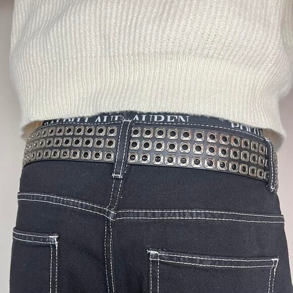 y2k style round studded black and silver velour grunge emo belt - Picture 7 of 8